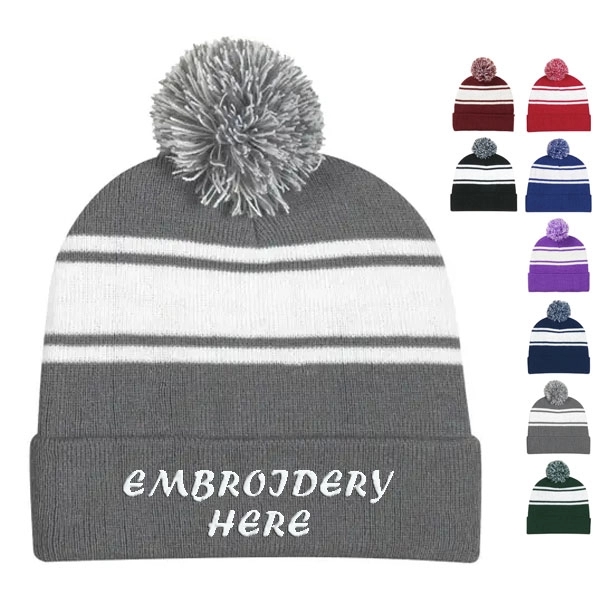 Knit Beanie with Pom Ball 3
