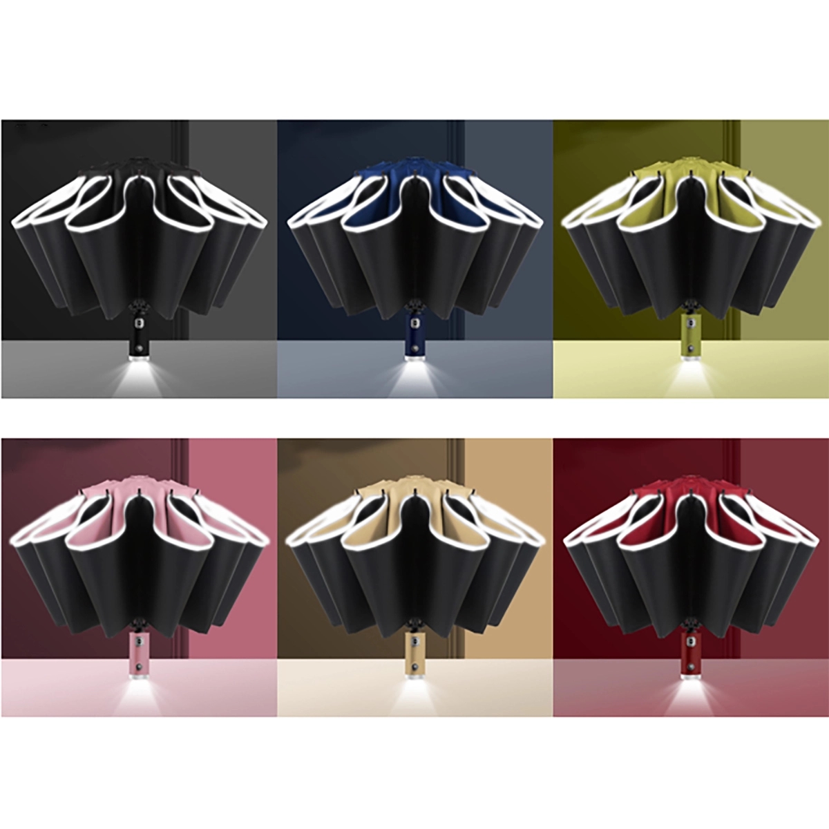 Auto Compact Travel Umbrellas With Led Flashlight 6