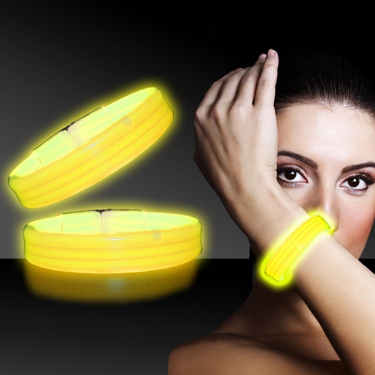 Yellow 9" Deluxe Triple Wide Light Up Glow Bracelet 4