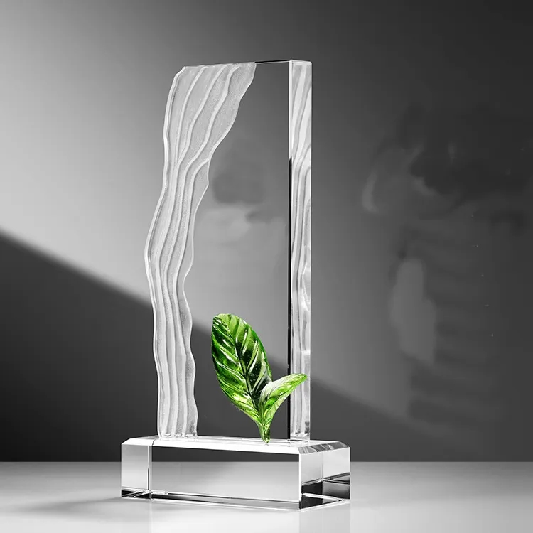 Green Leaf Crystal Trophy 3
