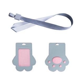 Adorable Paw Shaped PU Leather Card Holder With Lanyard 1