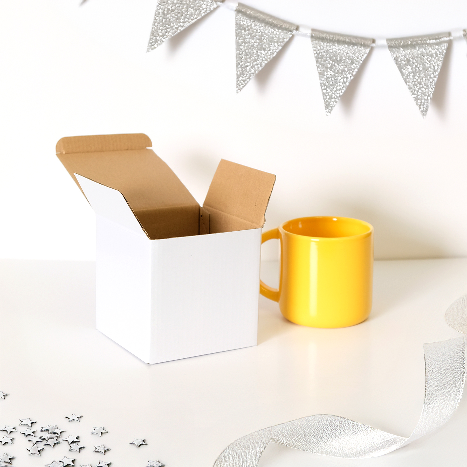 Ceramic Mug Box: 4.25" W x 4.25" H x 4.25" D 3