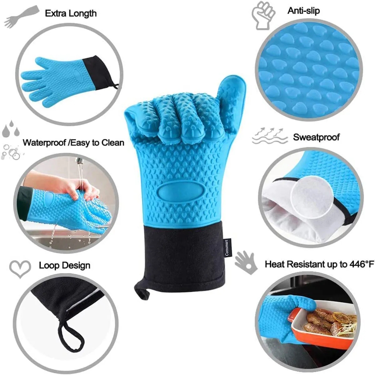 BBQ Grilling Heat-Resistant Kitchen Silicone Oven Mitts 7