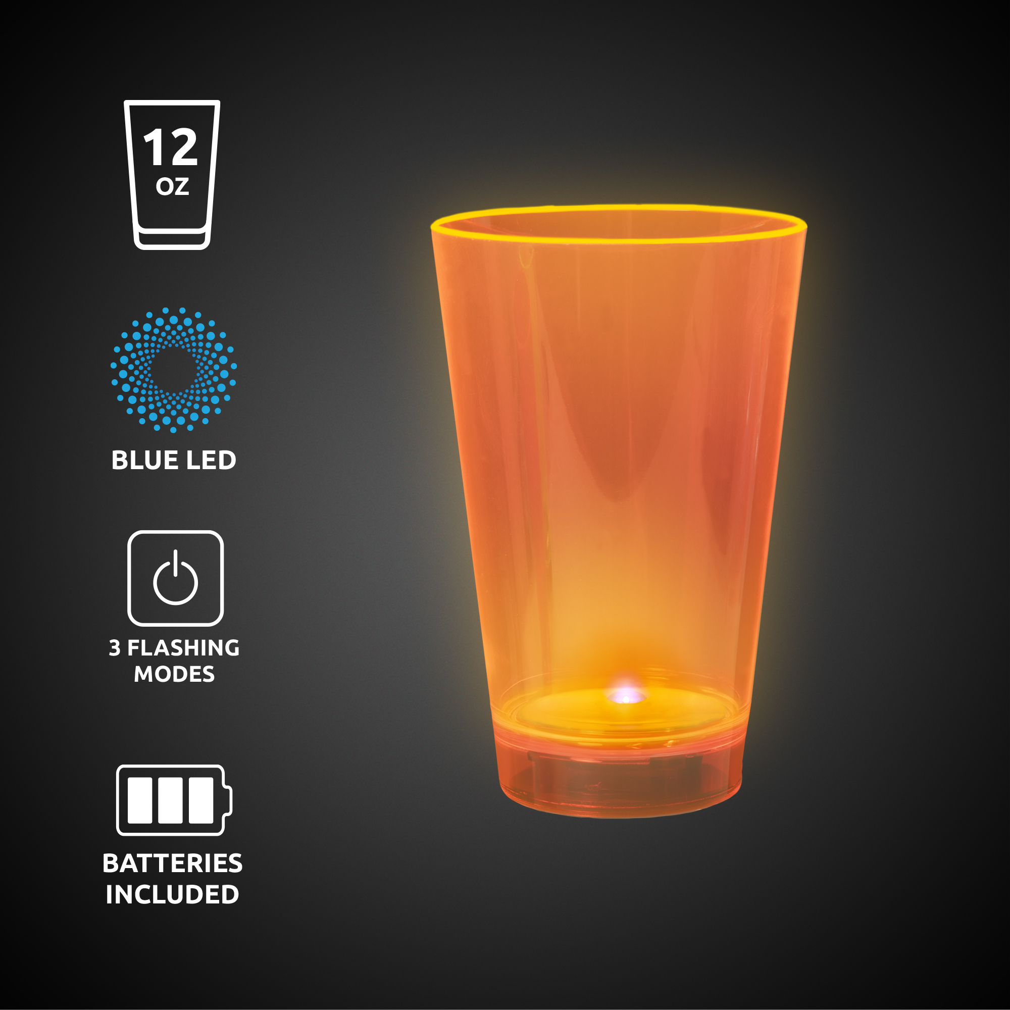Orange 12oz. Neon Plastic LED Tumbler(Pad Printed) 1
