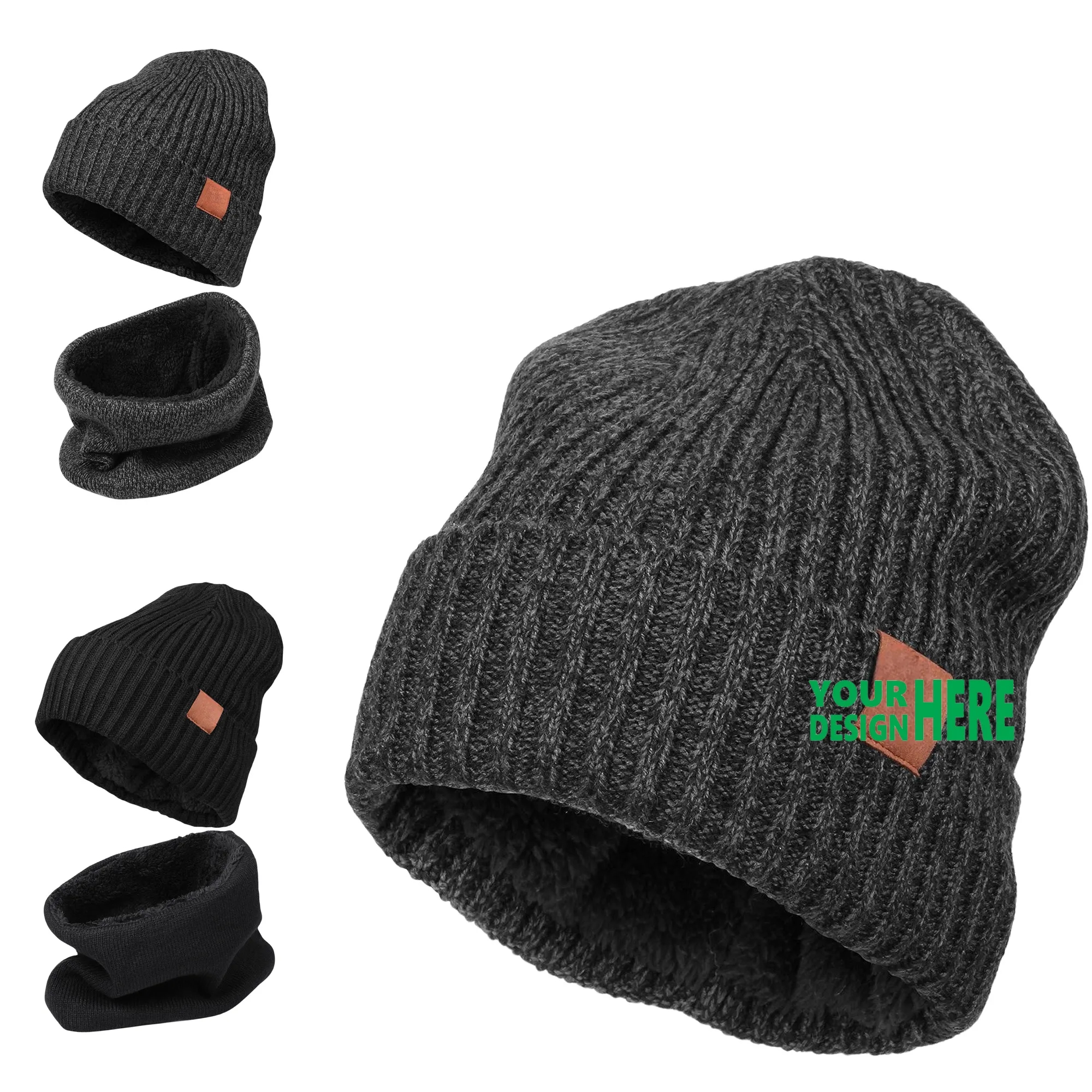Premium Quality Men's Knit Hat Two-Piece Set Comfortable 6