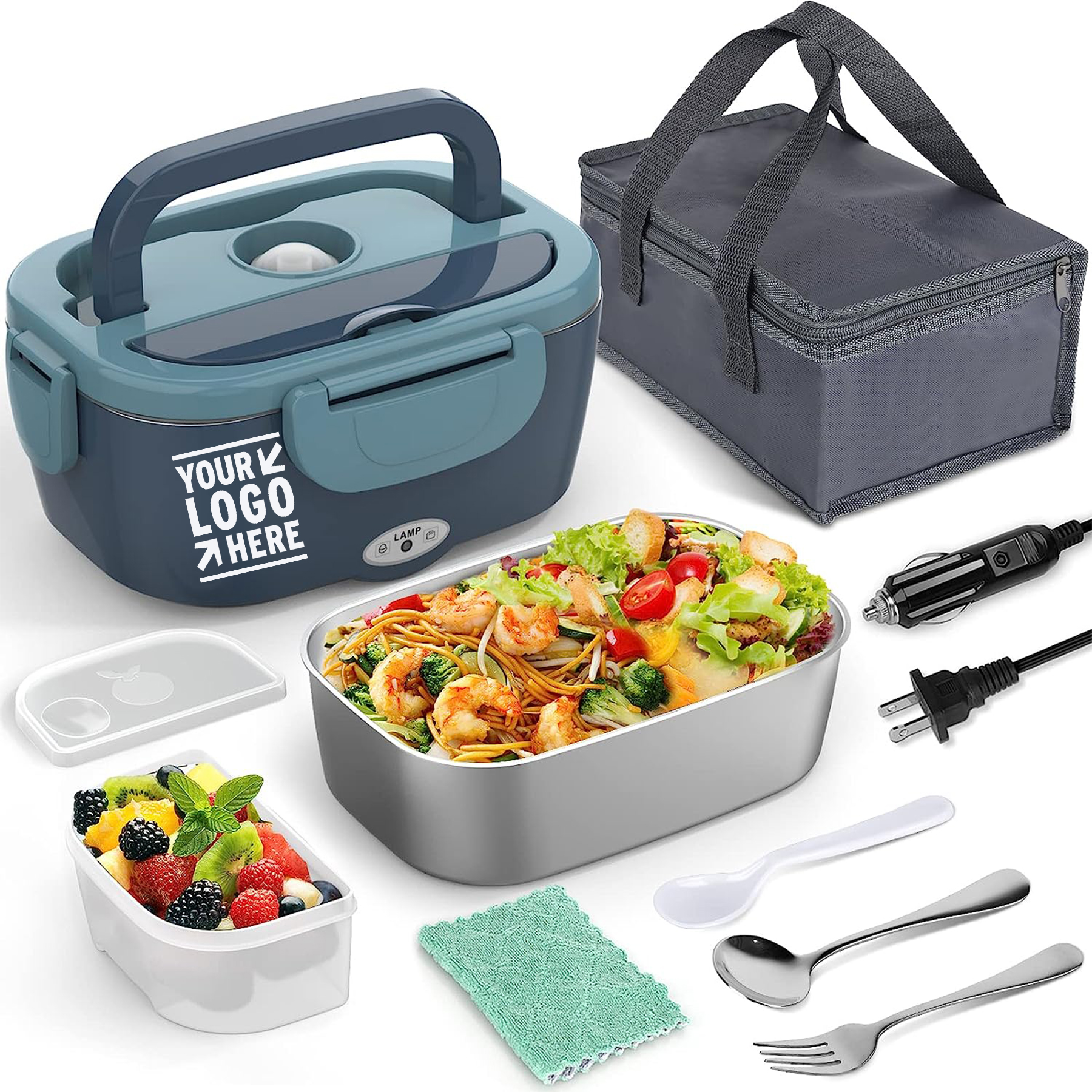 304 Stainless Steel 12V 24V 110V 60W Portable Adults Work Electric Lunch Box Food Warmer Heater 2