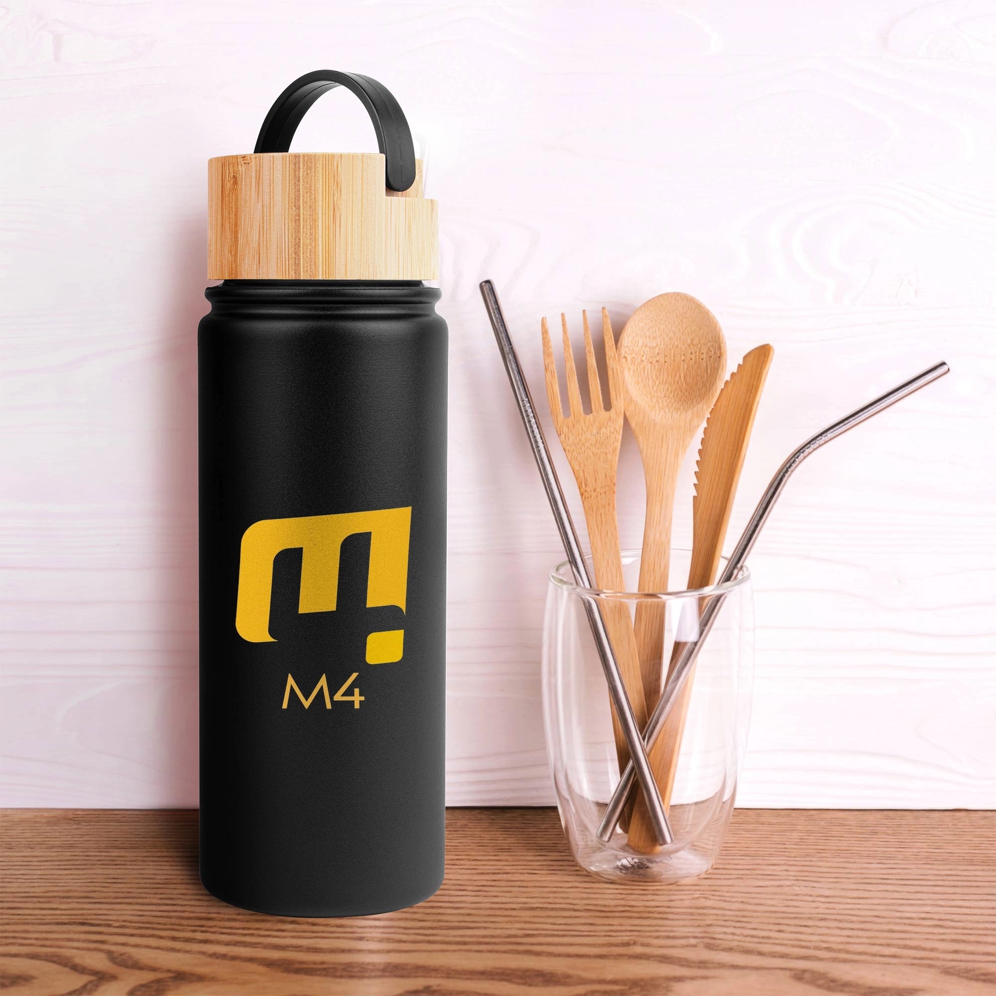 20 oz. Vacuum-Sealed Stainless Water Bottle with Bamboo Lid, custom water bottle with logo imprint 5