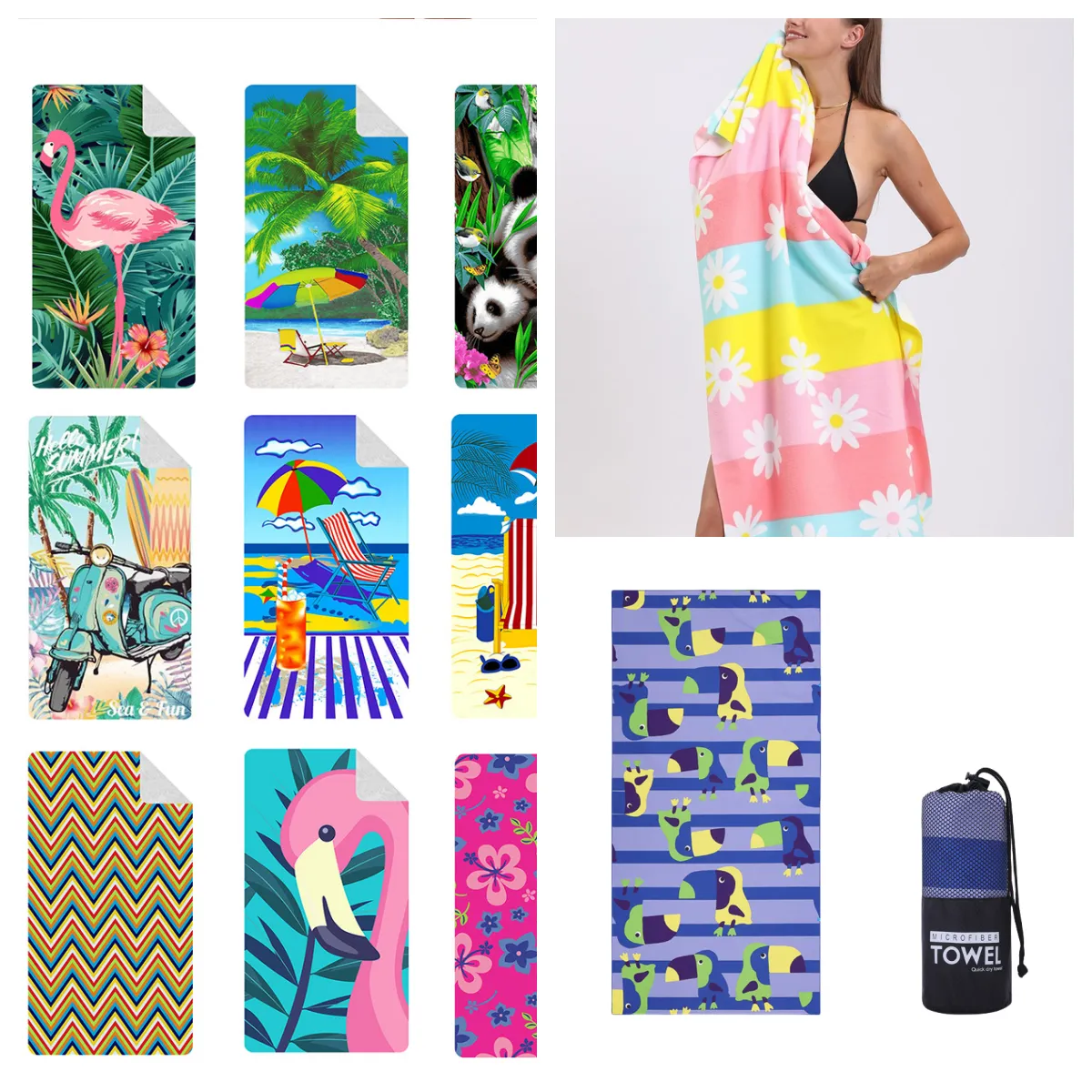 Microfiber Thin Lightweight Beach Towel Sand Free Quick Dry 5