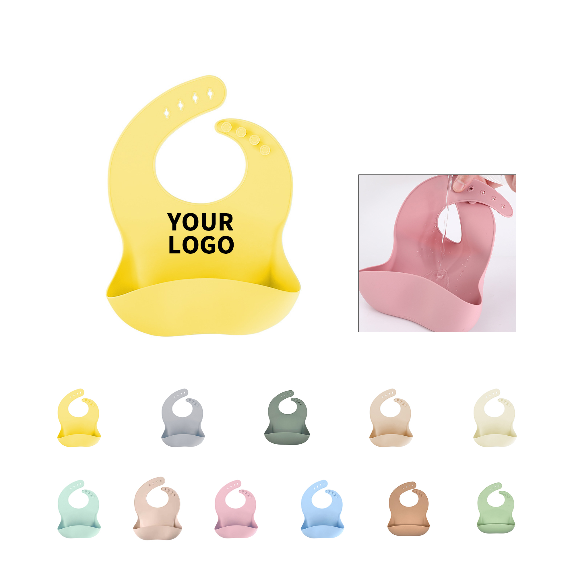 Silicone Baby Bib 12.8" x 9.5" With Food Catcher Pocket 8