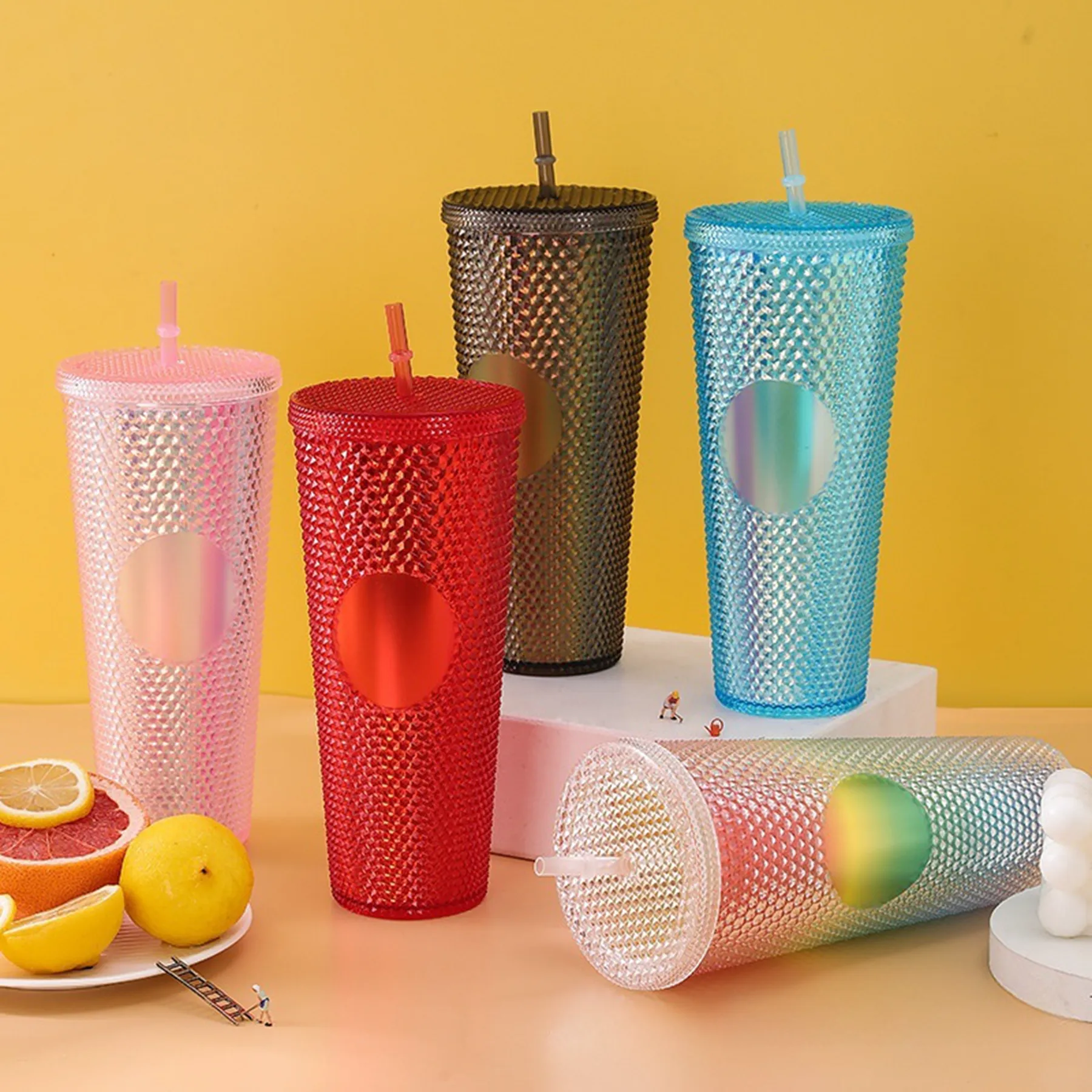 24 Oz. Plastic Magic Color Double Wall Tumbler with Straw 5