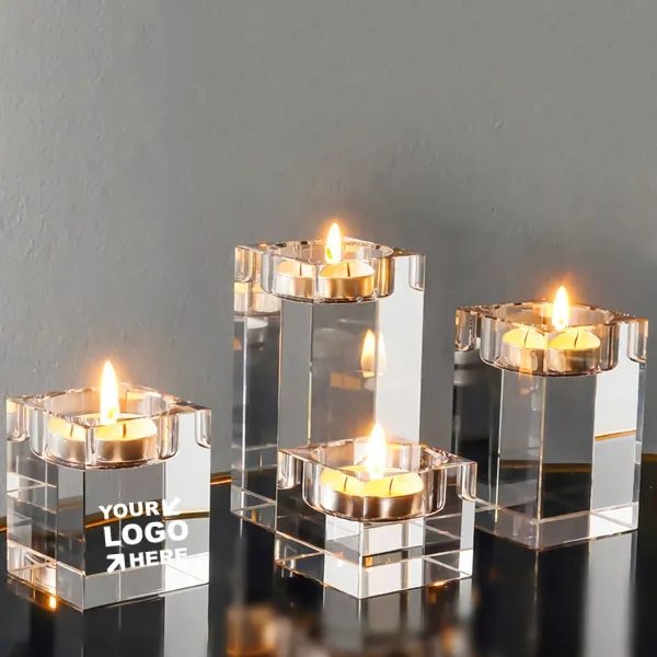 Engraved Square Crystal Tealight Candle Holders 4