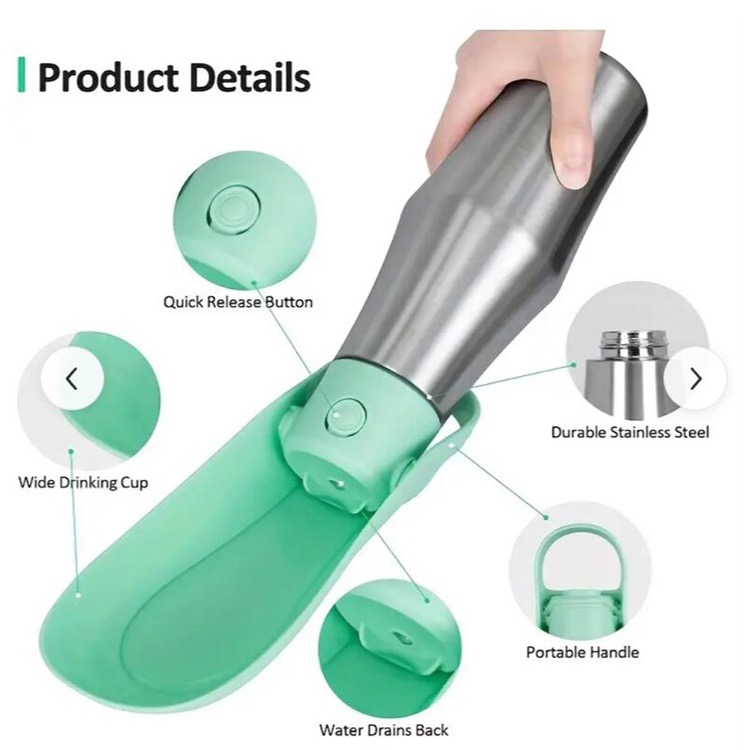 Stainless Steel Dog Travel Water Bottle with Drinking Feeder 4