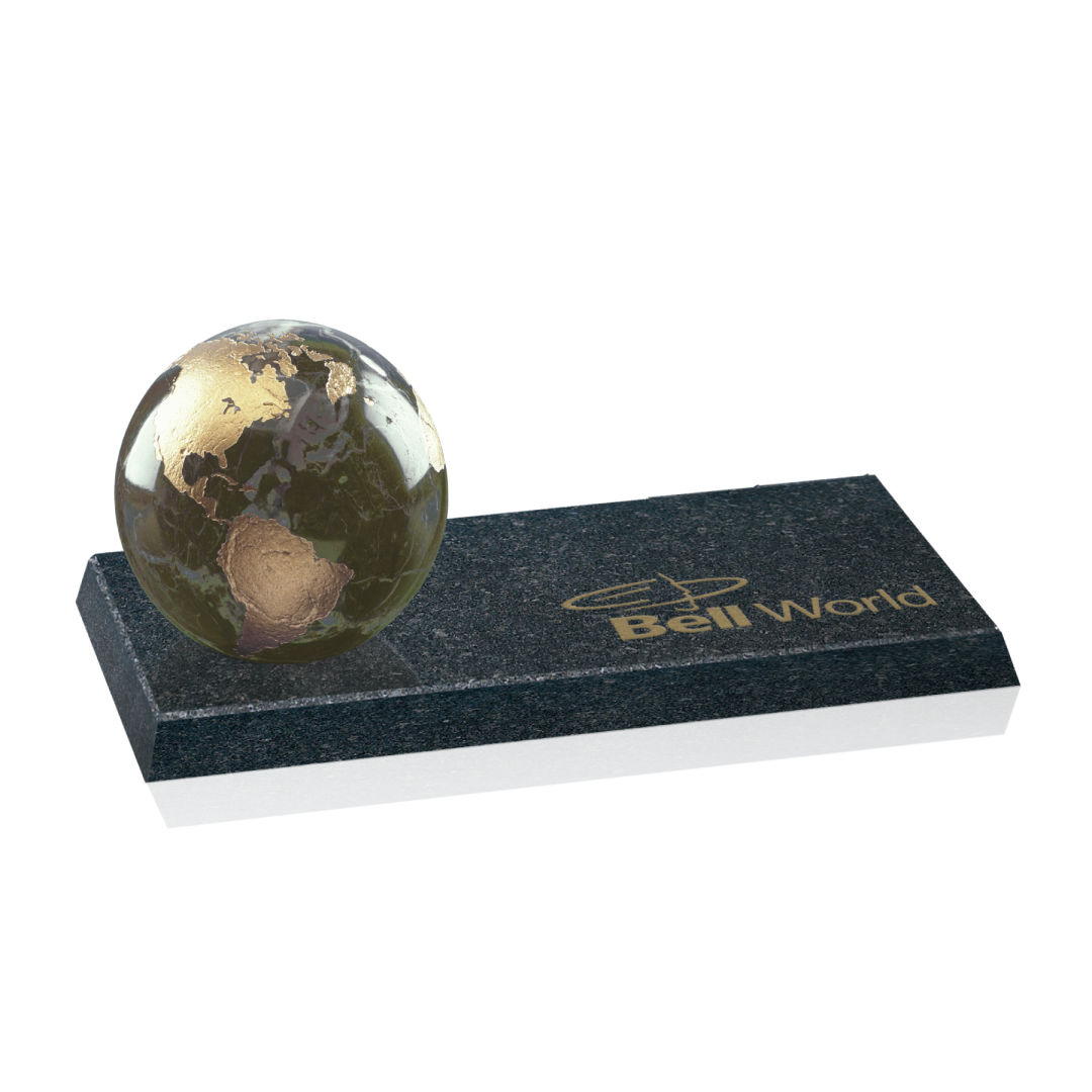 Marble Globe on Granite Base - Green