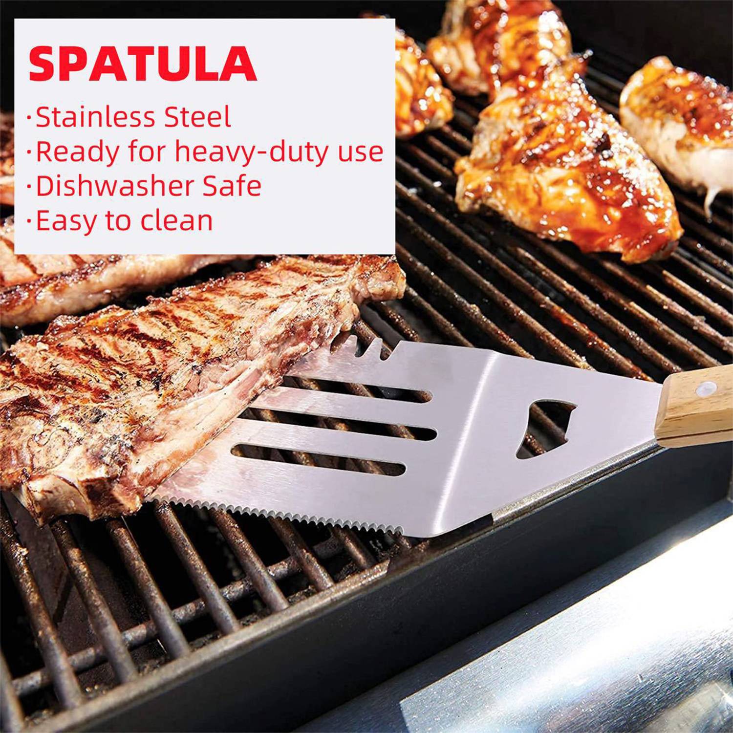 Wooden Handle Barbecue Stainless Steel Spatula 6