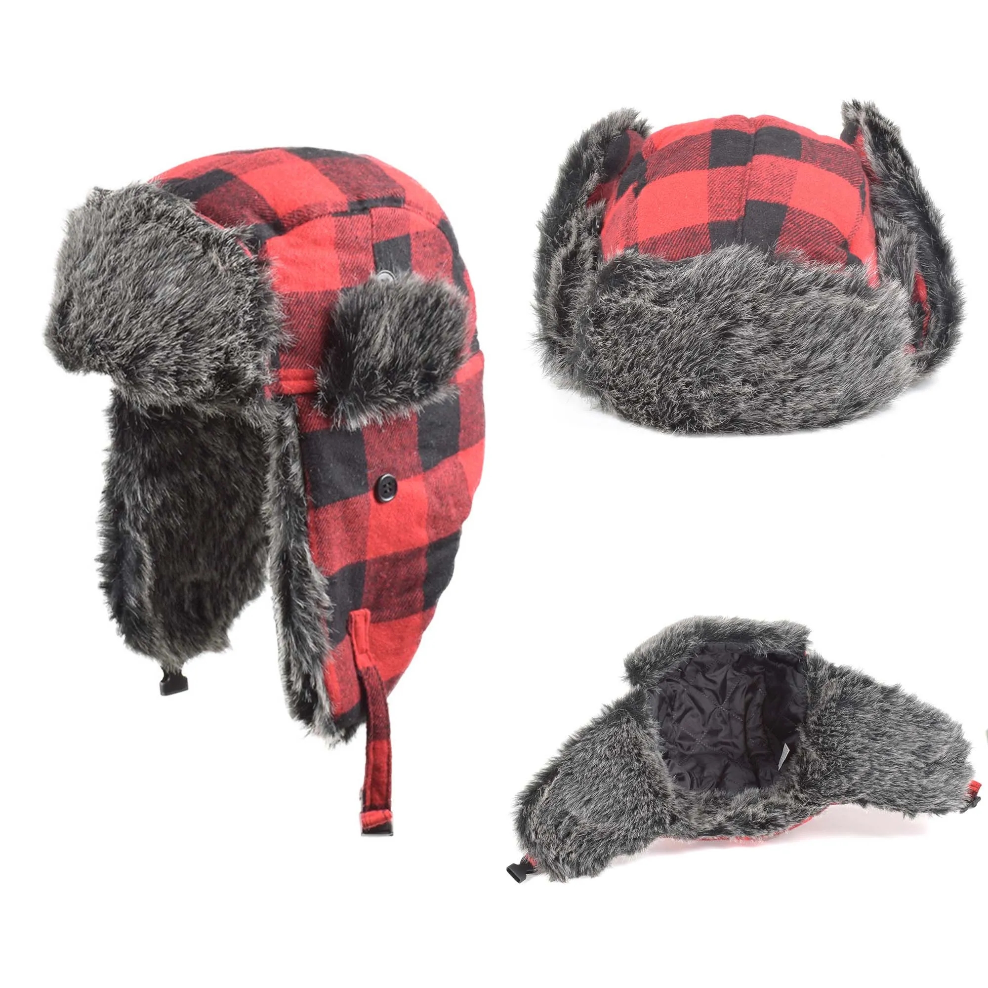 Winter Fleece Cycling Lined Plaid Hunter Hat