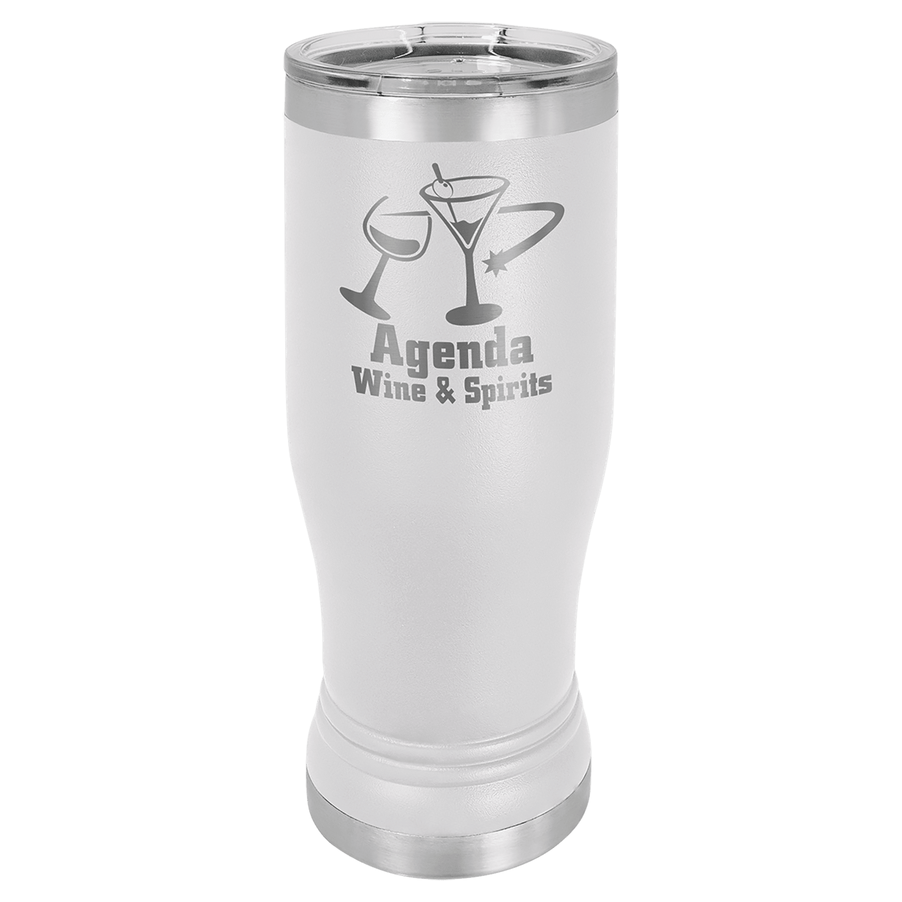 14 oz. White Laser Engraved Polar Camel Pilsner Tumbler w/Clear Lid 1