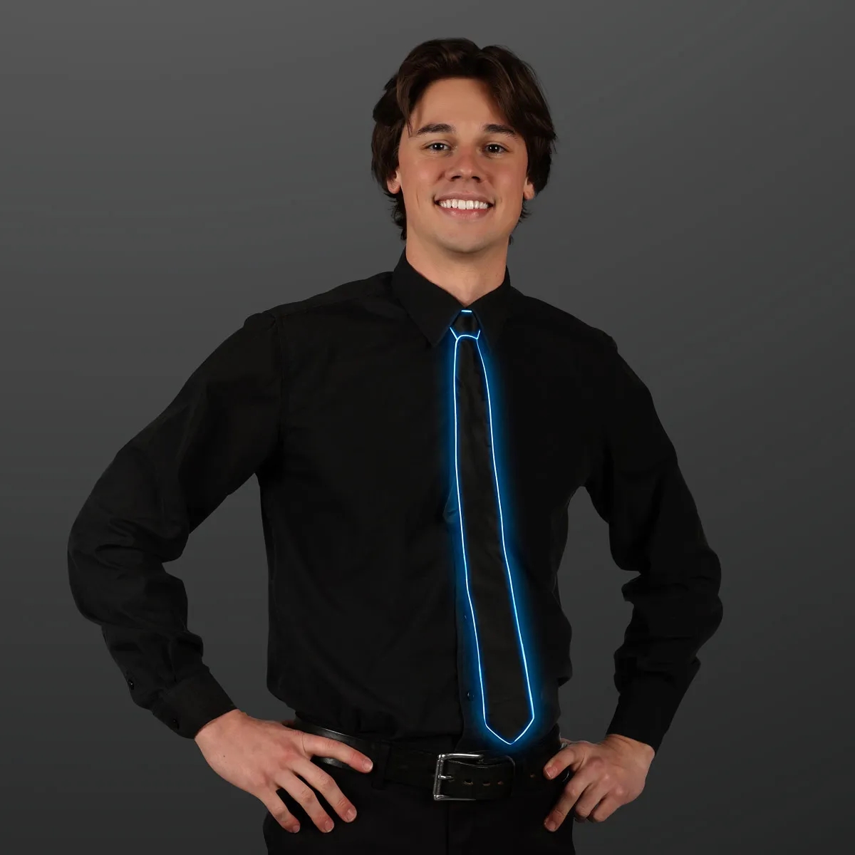 Ambient Glow Blue EL Wire Necktie 2