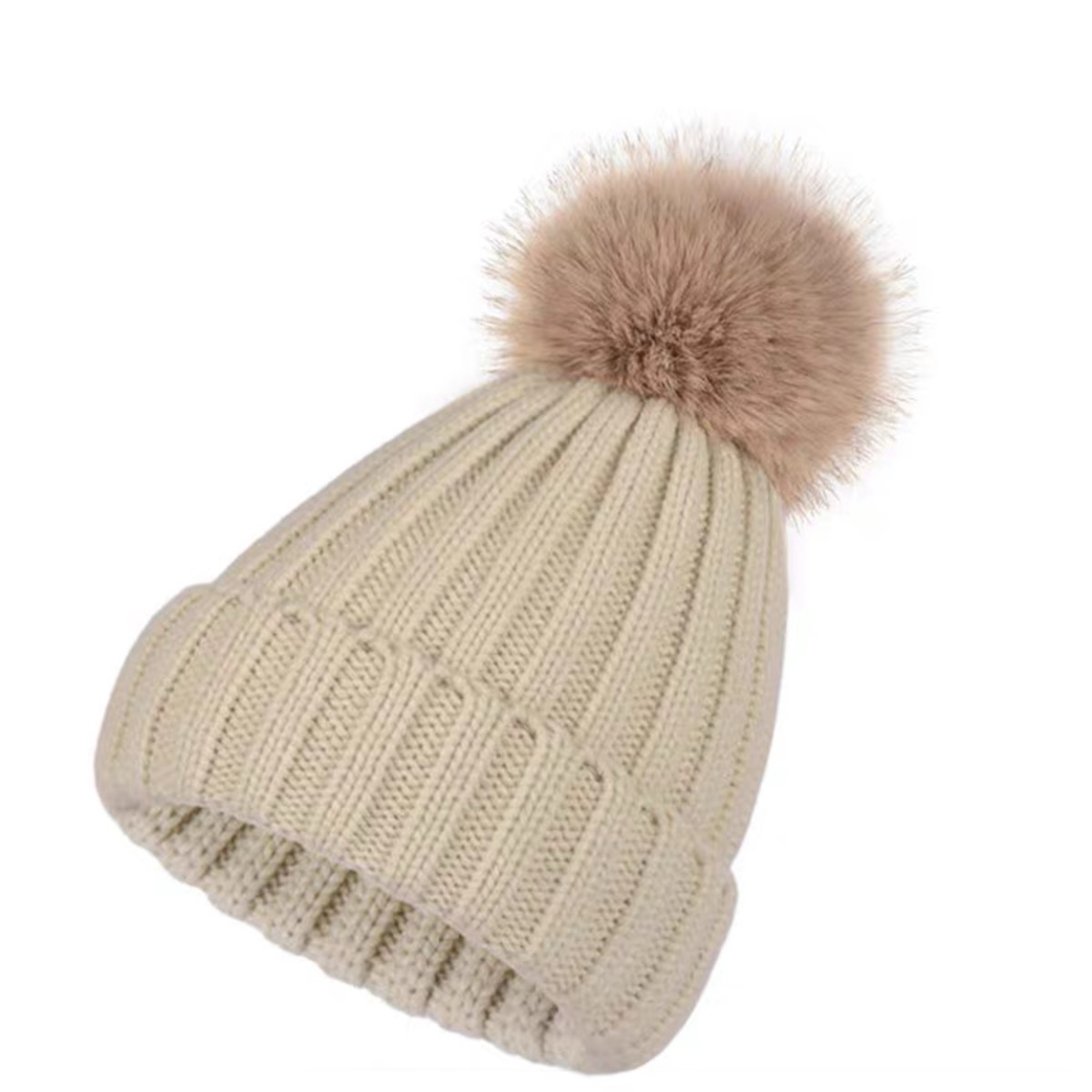 Warm Winter Beanie with Faux Fur Pompom and Fleece Lining 8