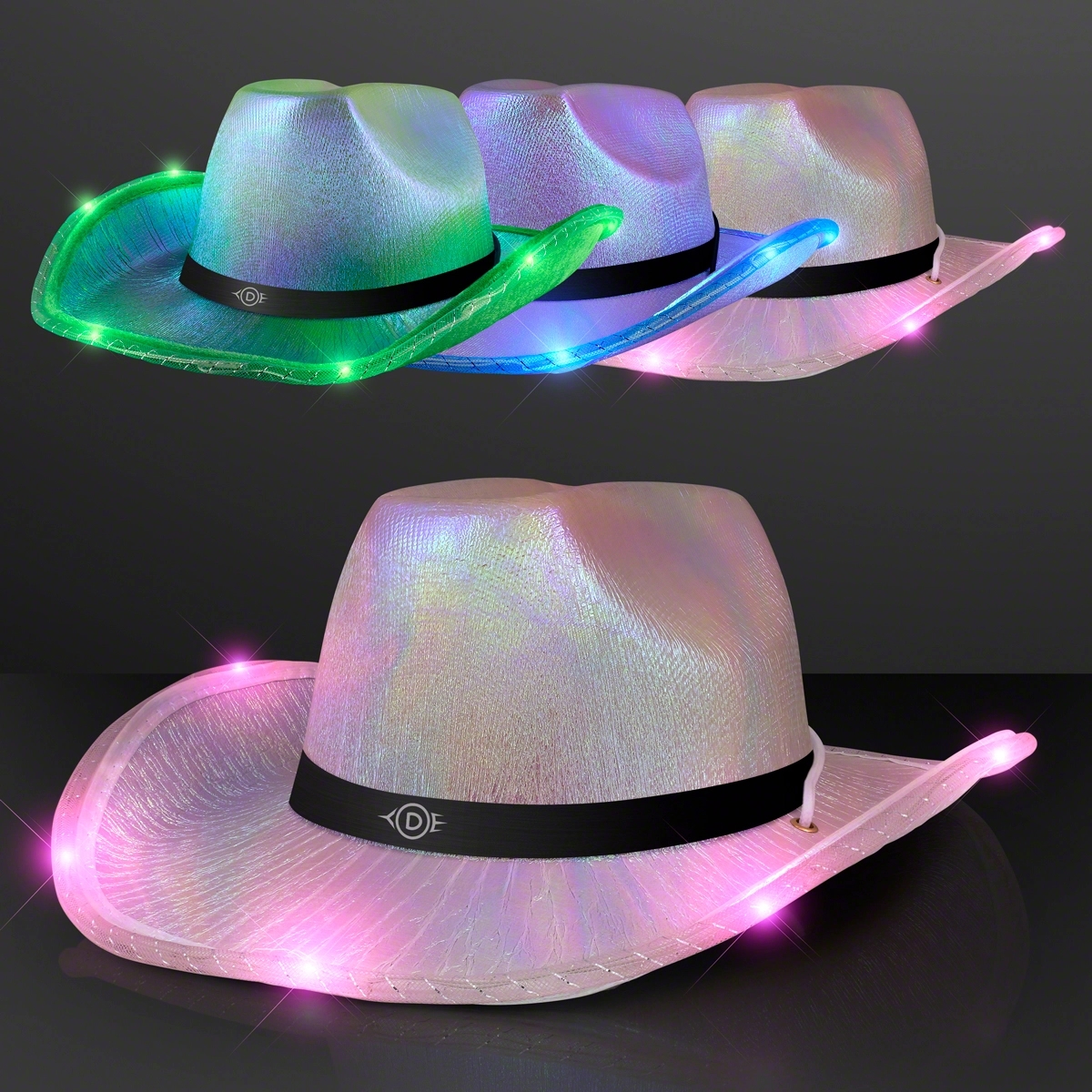 Light Up Iridescent Cowgirl Hat with Black Band 1