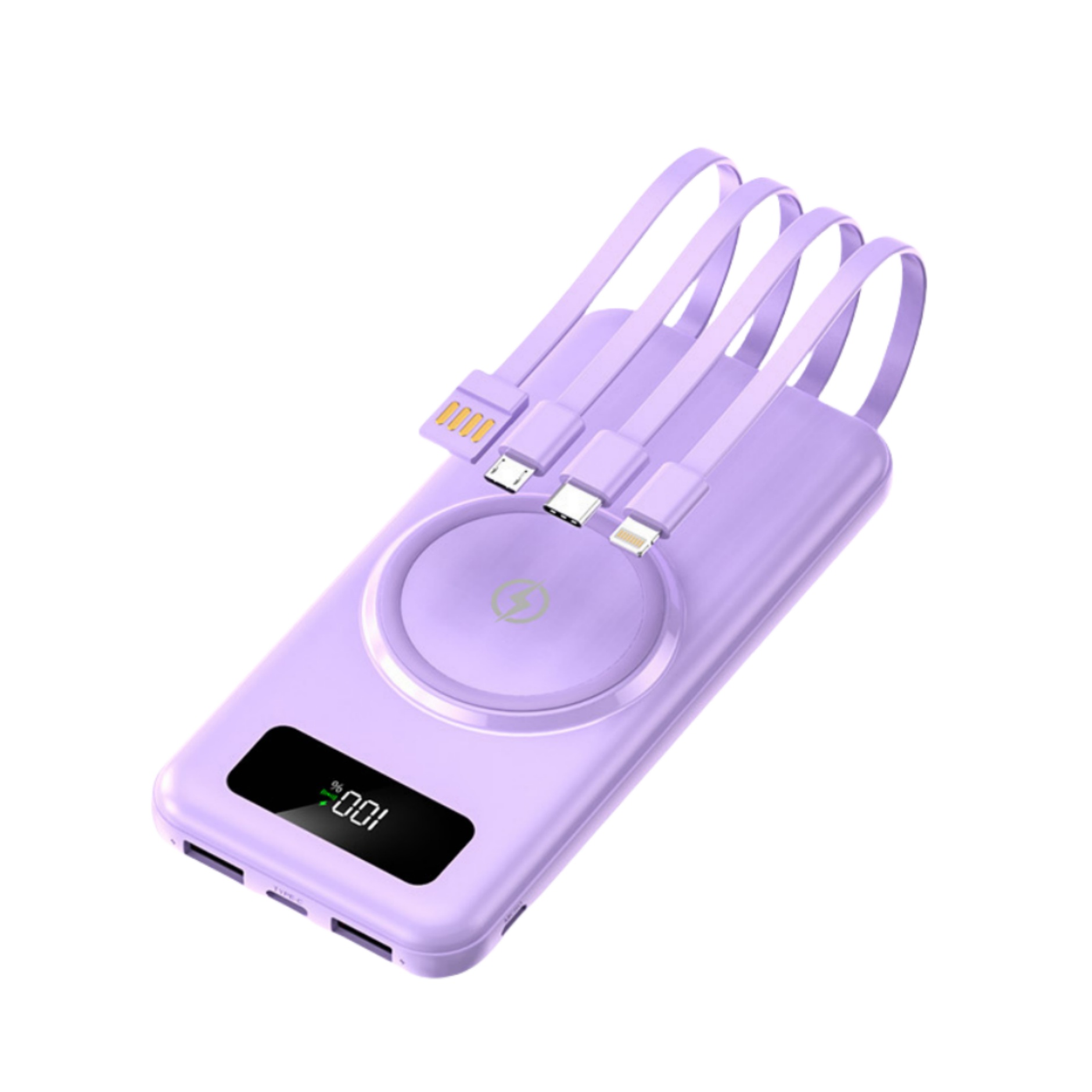 Fast Wireless Charging Portable Power Bank w/4 Built-In Cables 6