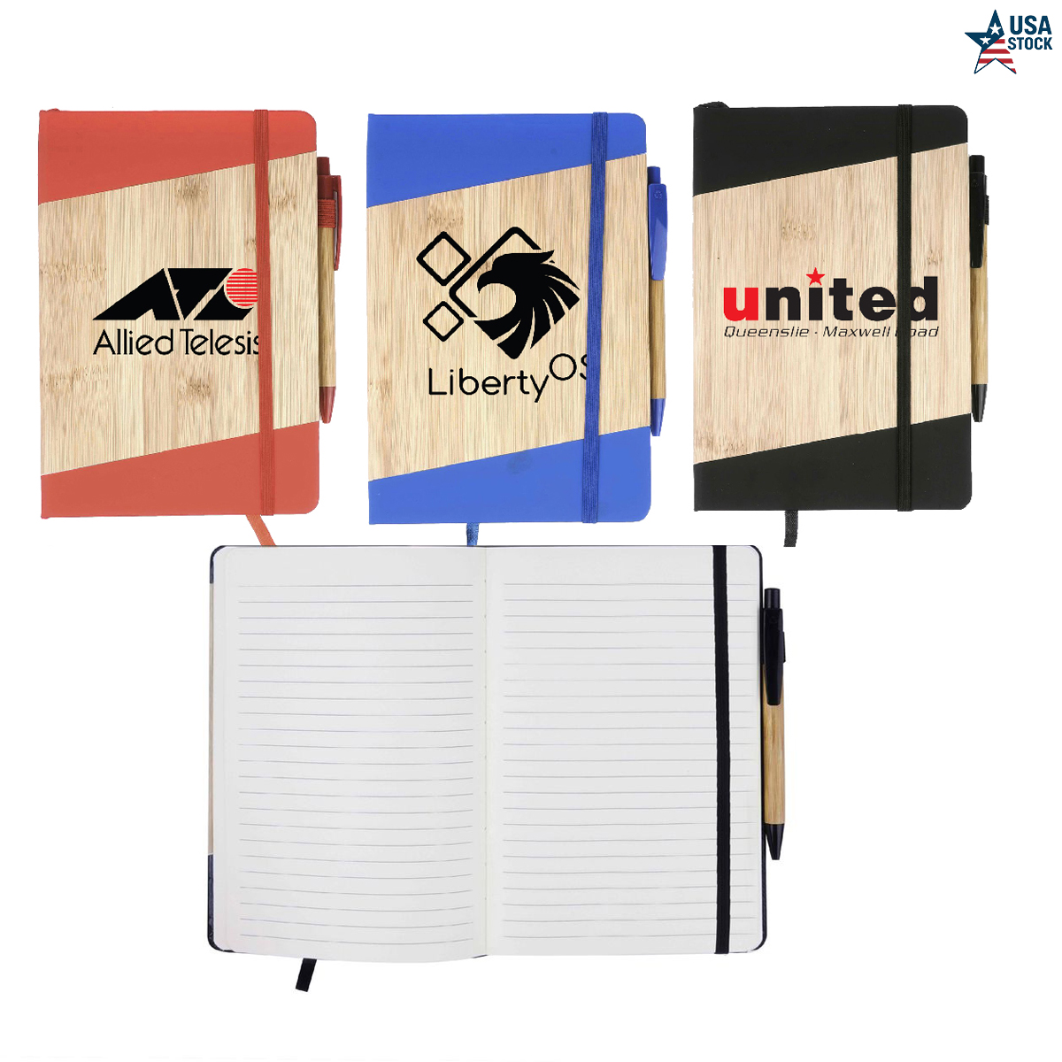 Bamboo Look PU Journal with Matching Strap Closure, Bookmark & Pen Loop 3