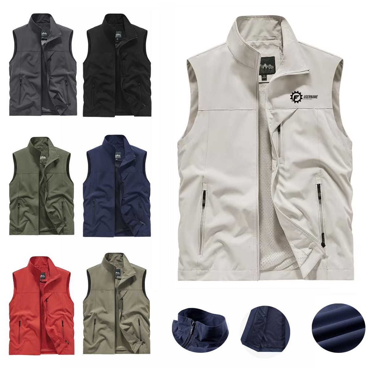 Men's Quick-Dry Zipper Waistcoat Jacket for Casual Outer Wear Stand Collar 2