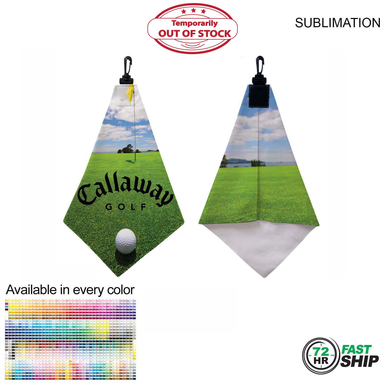 72 Hr Fast Ship - Microfiber Suede Shammy Golf Towel, Triangle Shape, 11x17, Sublimated 7