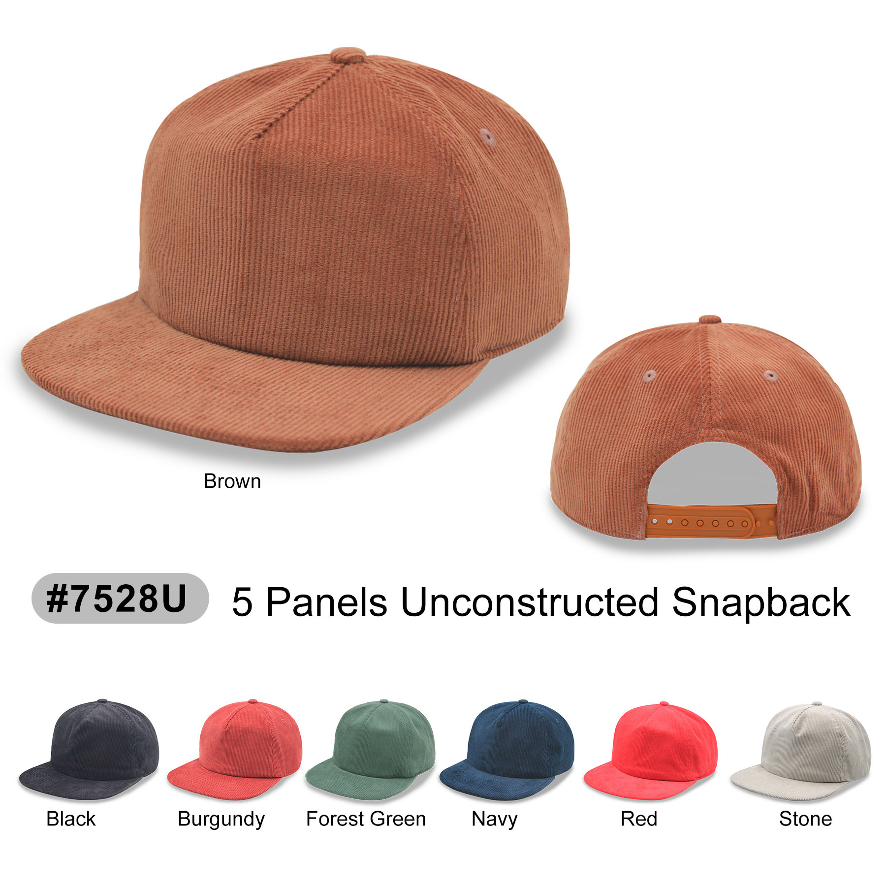 Low profile 5 Panels unstructured floppy hat snapback