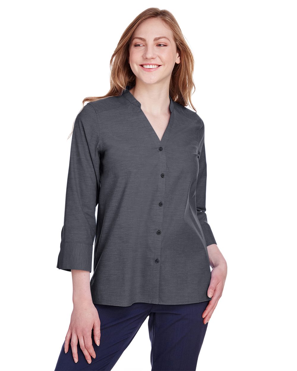 Women's Crown Collection® Stretch Pinpoint Chambra Three-Quarter Sleeve Shirt - DG562W 25
