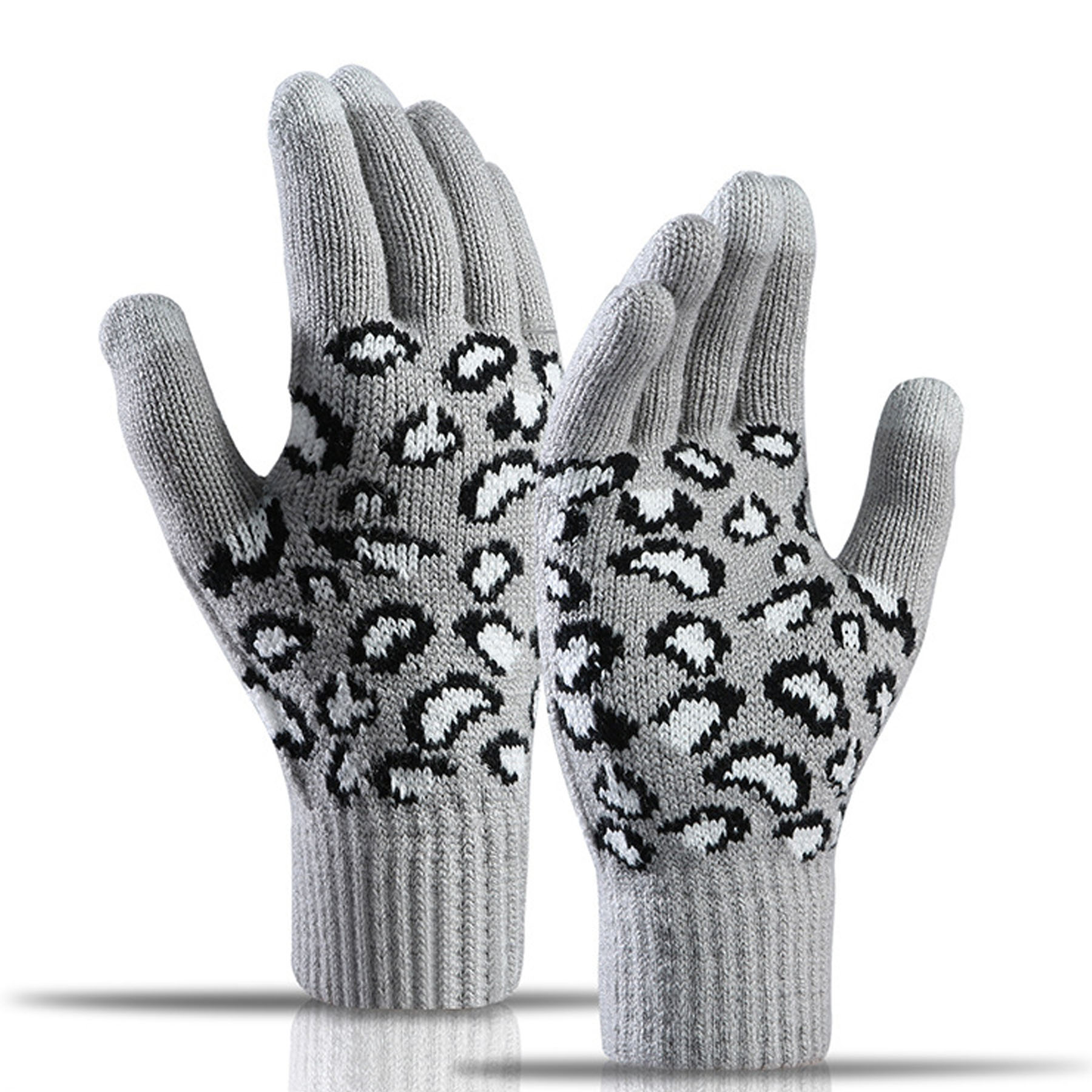 Leopard Jacquard Knit Gloves 2