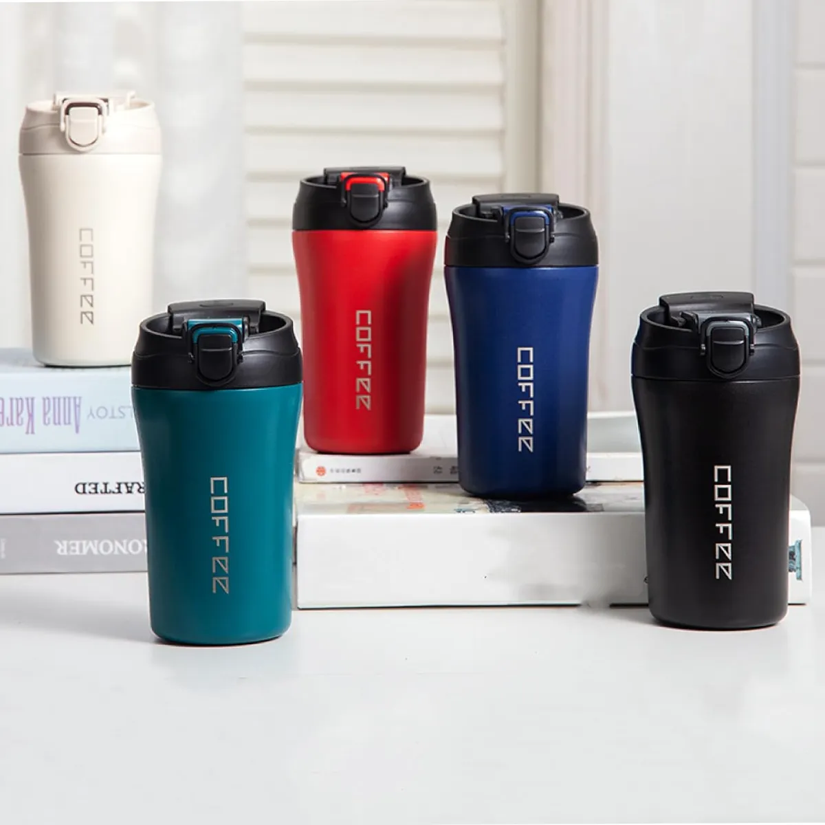Spill Proof Insulated Travel Coffee Mug With Lid And Straw 4