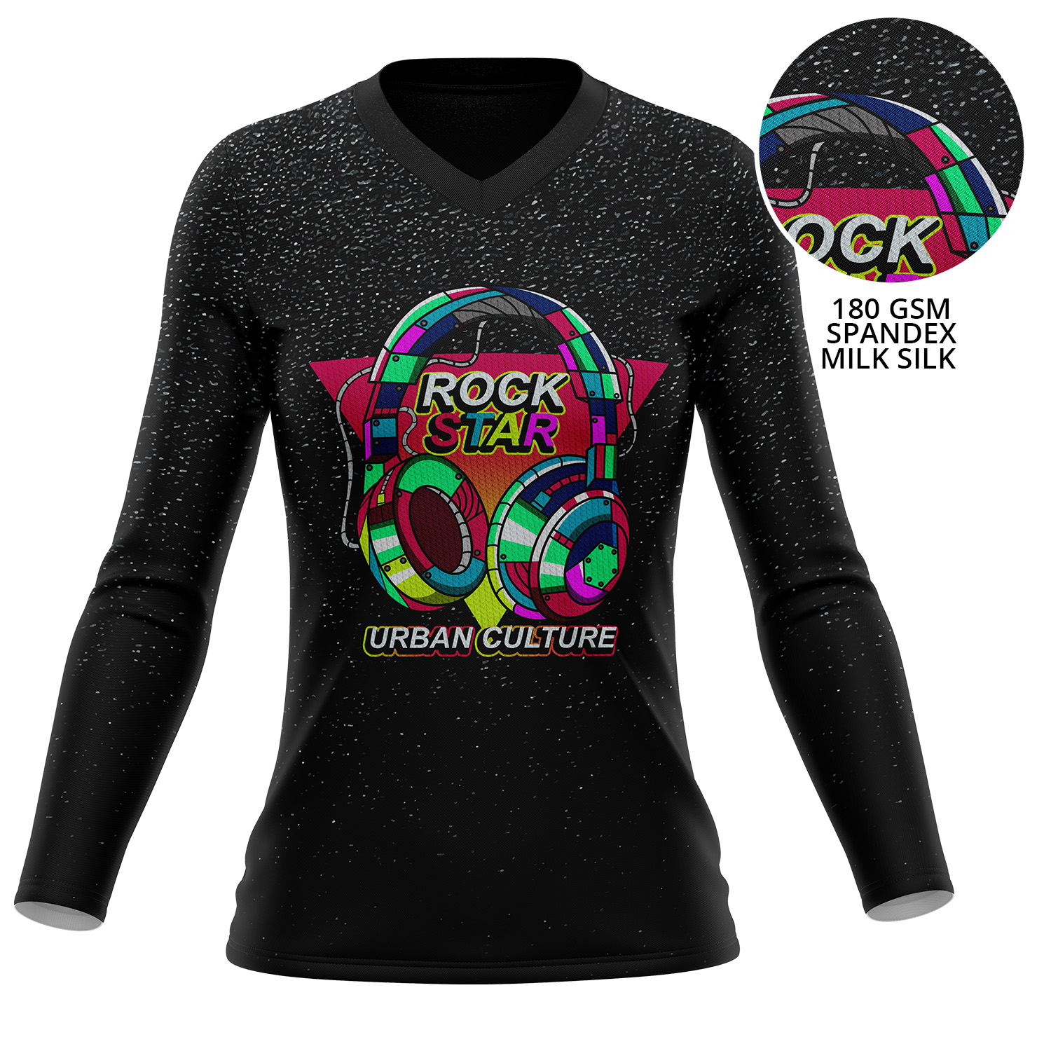 Women's 180 GSM Spandex Milk Silk Sublimation Performance Long Sleeve V-Neck T-shirt 2