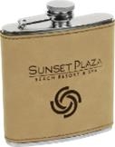 Laser Engraved Leatherette Covered Stainless Steel Flask - Light Brown 1