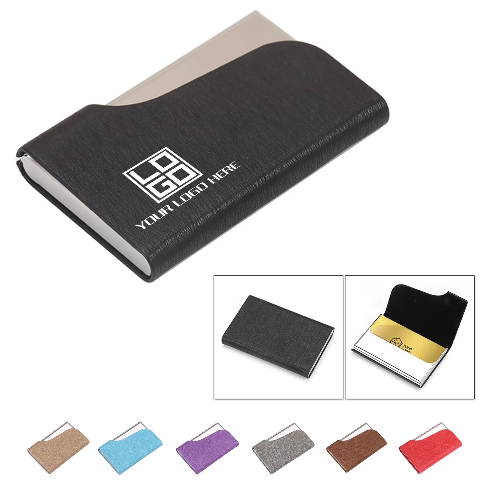 Unisex Pu Leather Business Box Stainless Steel Card Hol