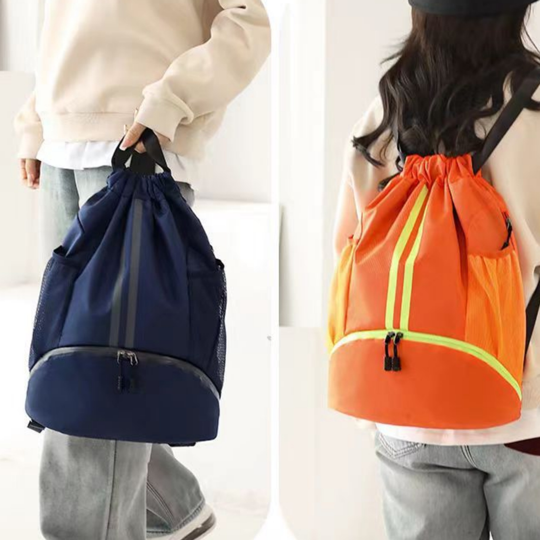 Sports Drawstring Backpack with Side Mesh Pockets and Shoes Compartment 2