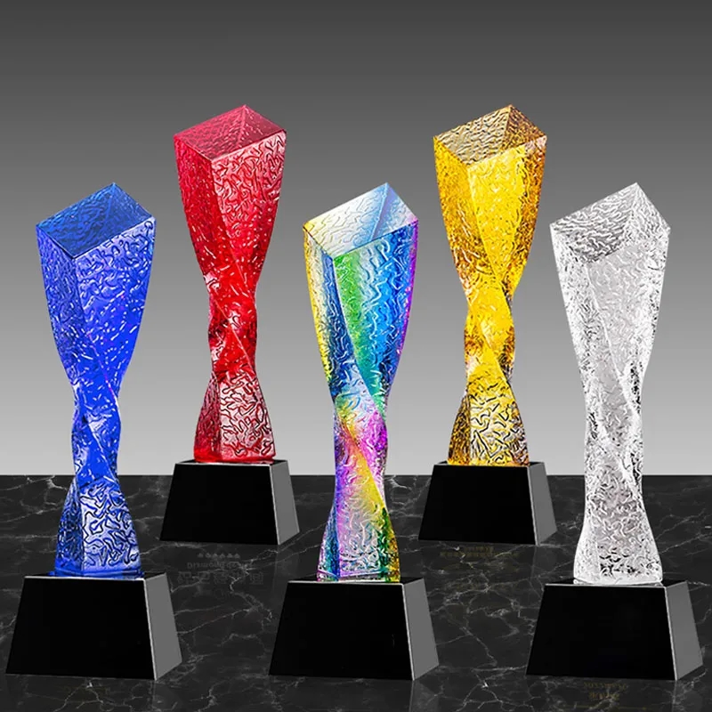 Colored Twisted Pillar Crystal Trophy 4