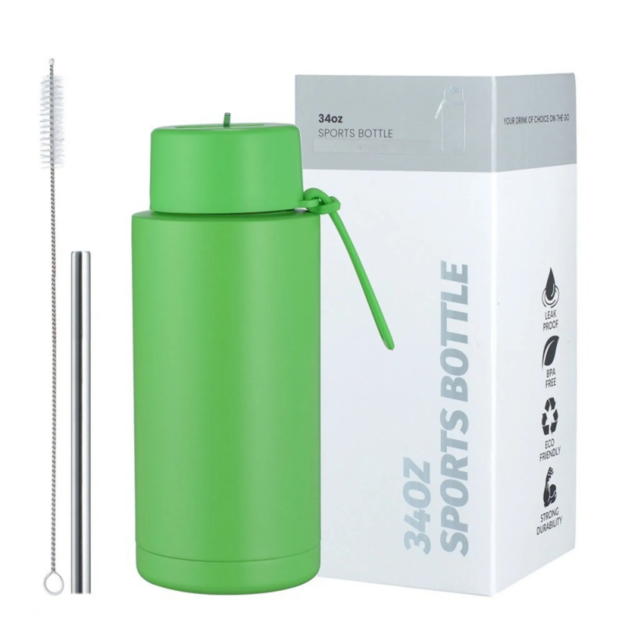 34oz Stainless Steel Silicone Handle Straw Thermos Cup 6