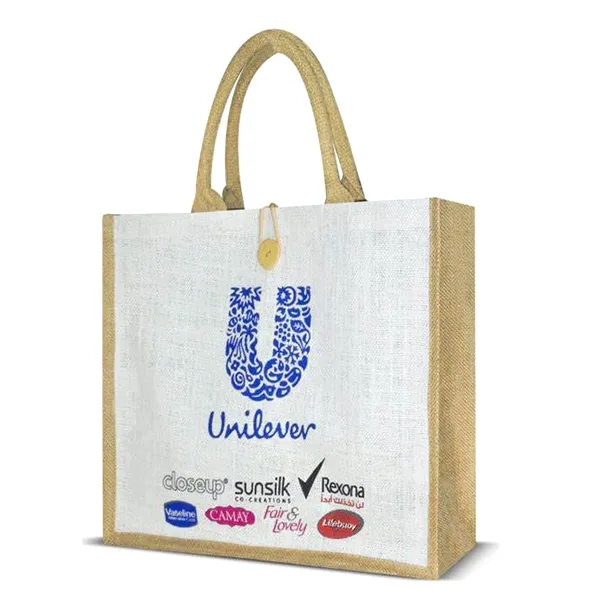 Jute Tote with Button Closure, custom tote bag with logo imprint 3