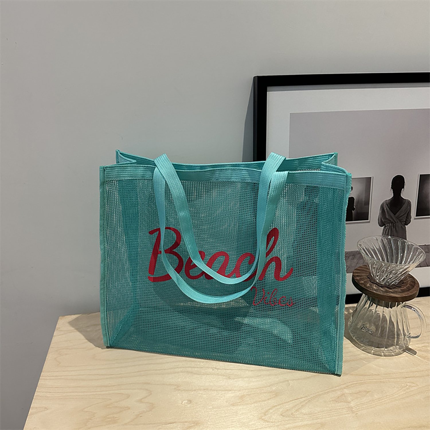 Large Capacity Sheer Mesh Beach Tote Bag, custom tote bag with logo imprint 5