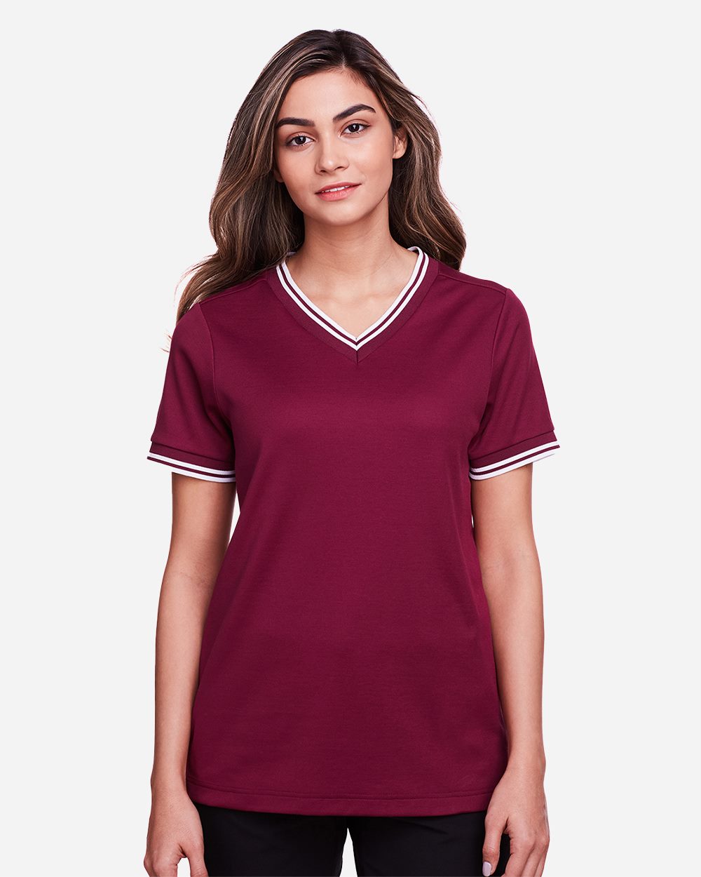 Women's CrownLux Performance® Plaited Tipped V-Neck Shirt - DG20CW 47