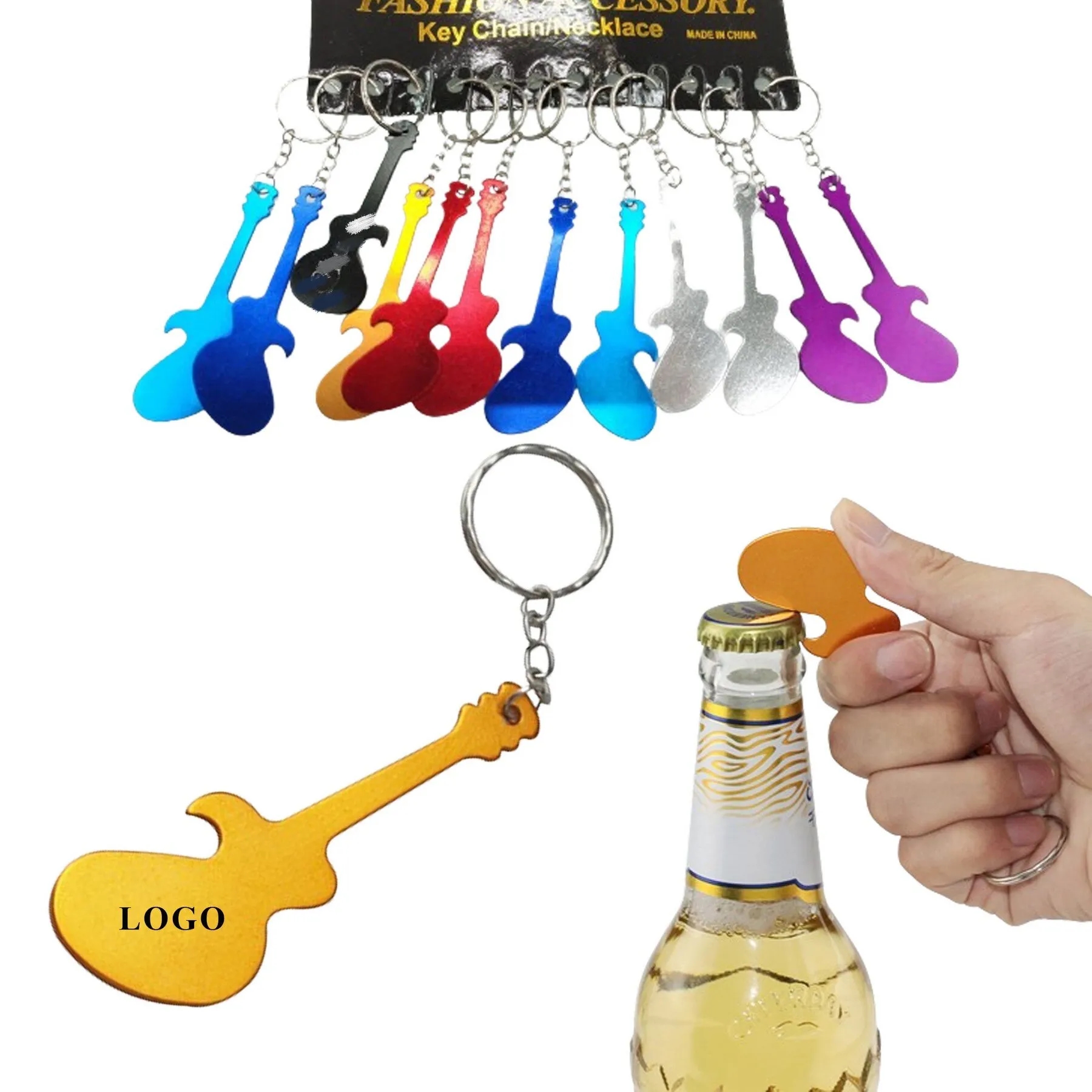 Guitar Shaped Aluminum Bottle Opener with Key Chain 3