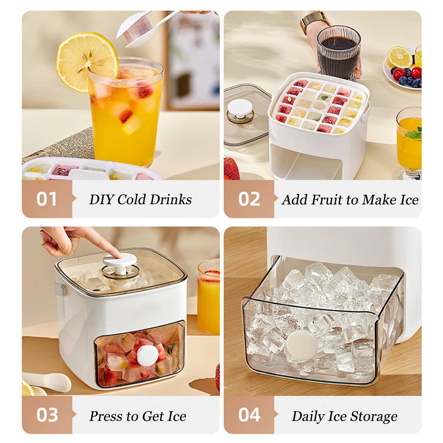 Press Ice Cube Mold Trays Double Layer w/ Tweezer 9