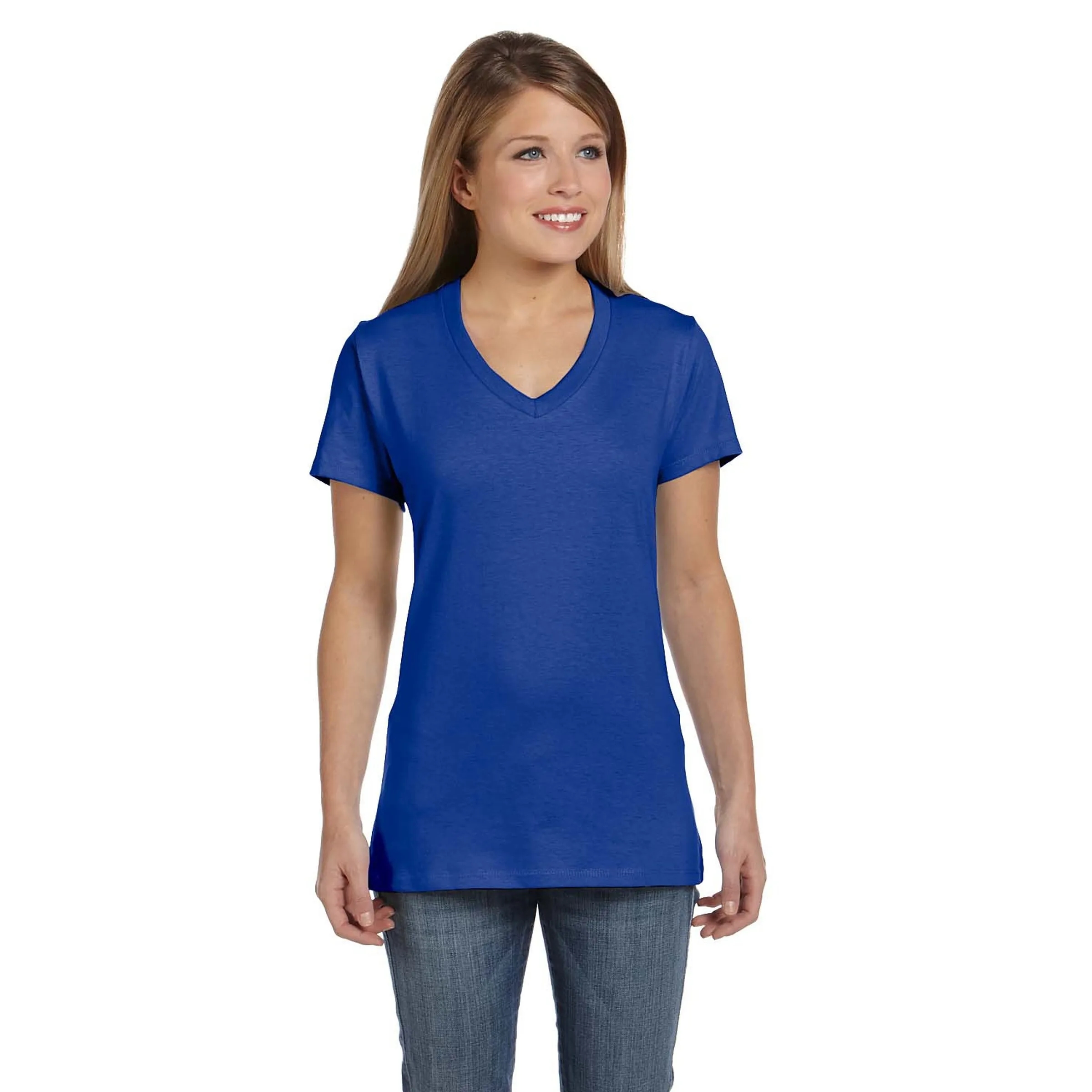 Hanes Ladies 4.5 oz.. 100% Ringspun Cotton V-Neck T-Shirt 14