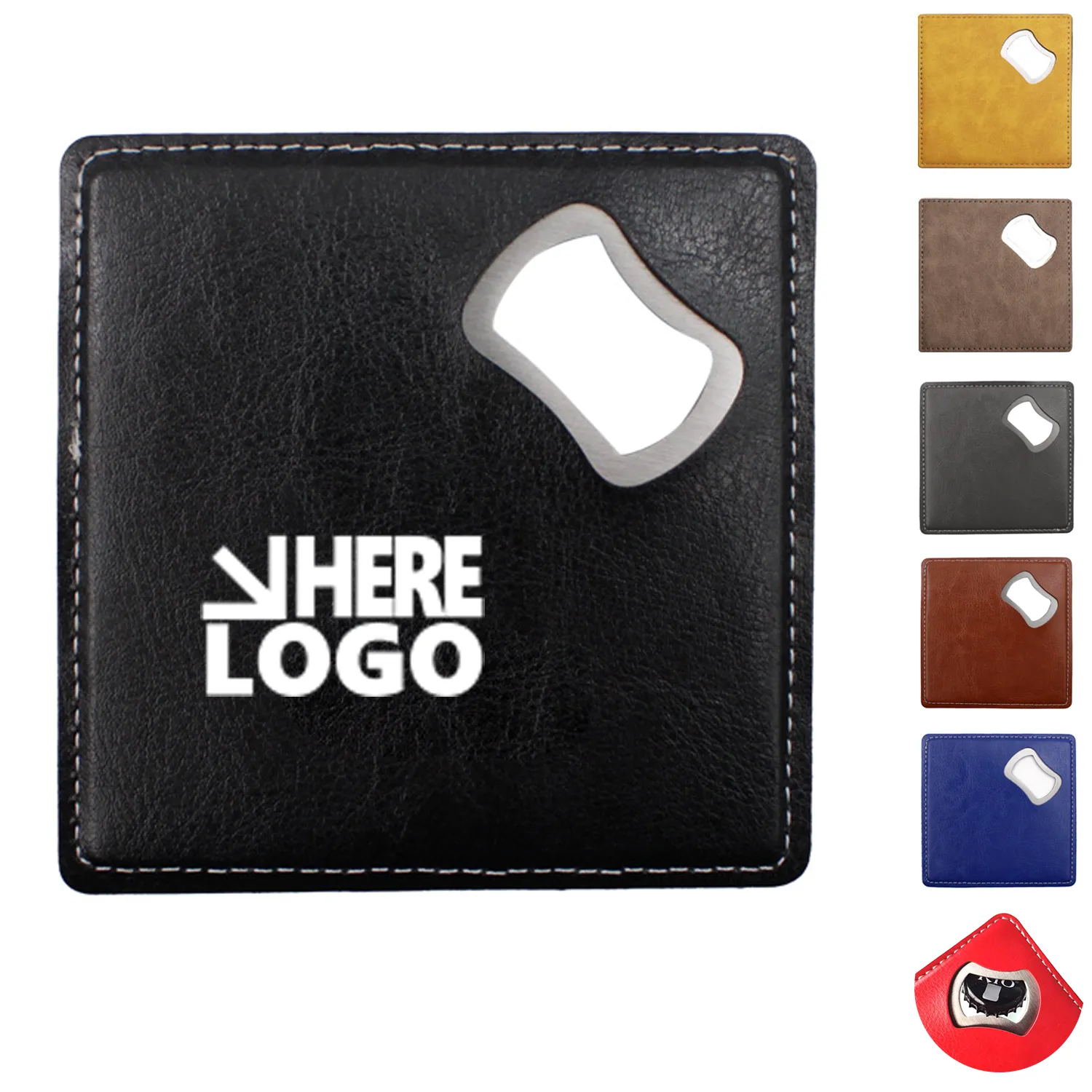 Dual-Purpose Coaster Bottle Opener, 3.8" Square 3