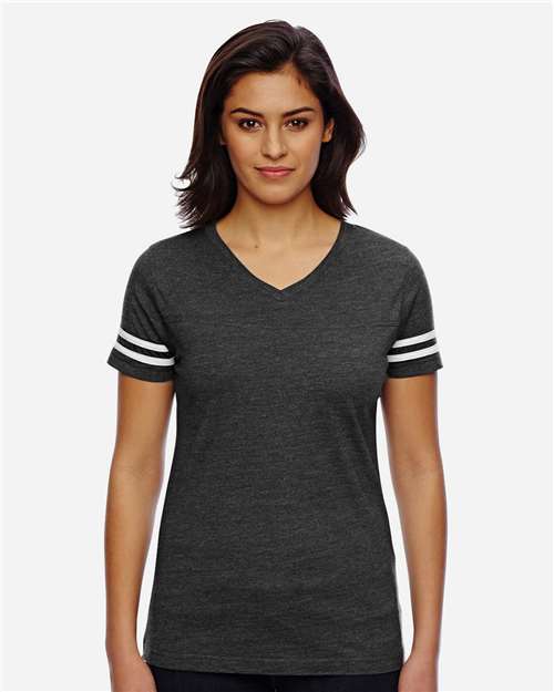 Women's Football V-Neck Fine Jersey Tee - 3537 28