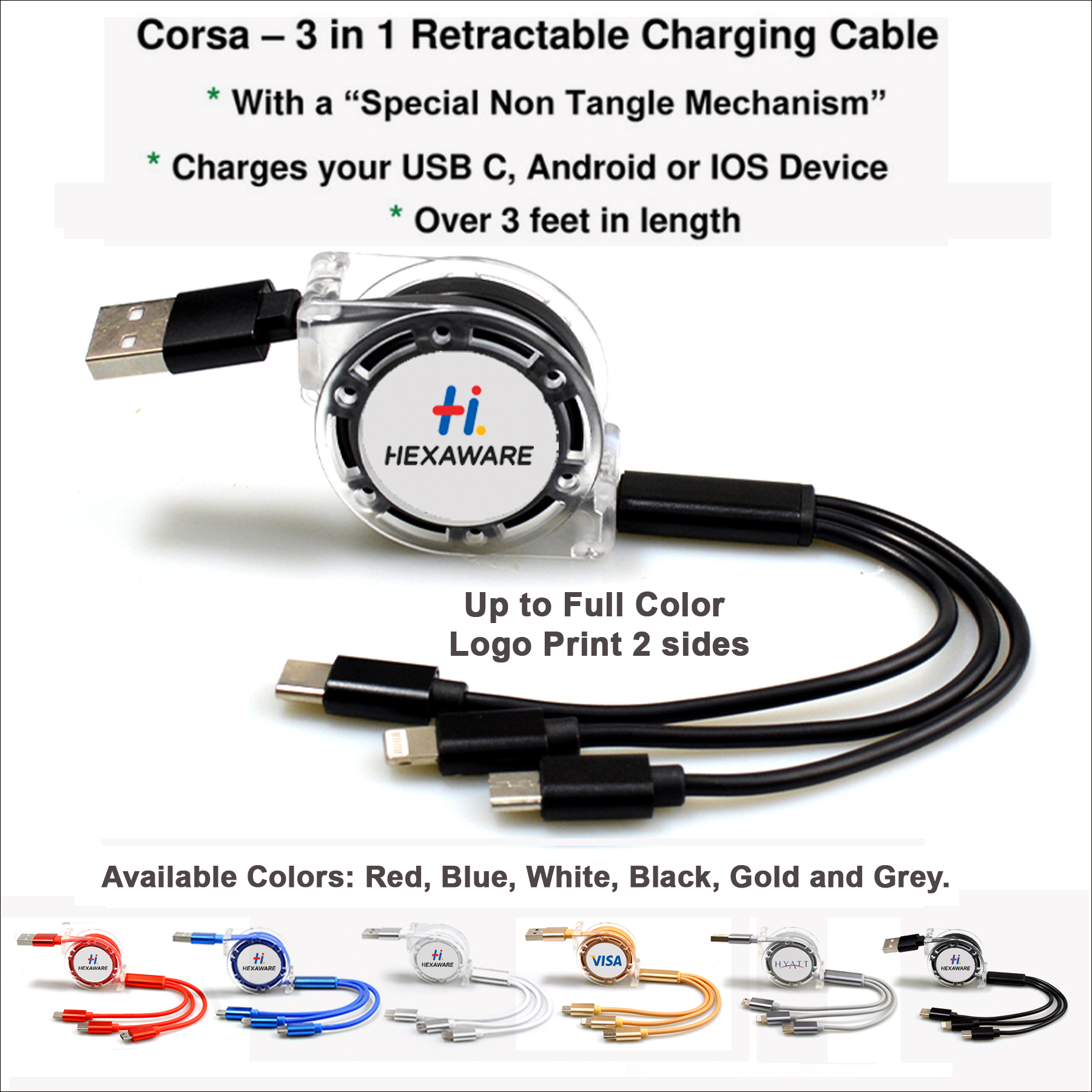 Corsa 3 in 1 Retractable Charging Cable 4