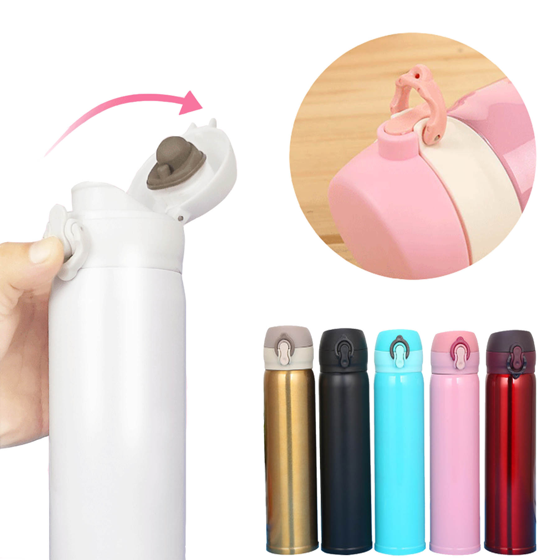 Double Wall Vacuum Insulated Stainless Steel Travel Mug with Flip Open Lid 1