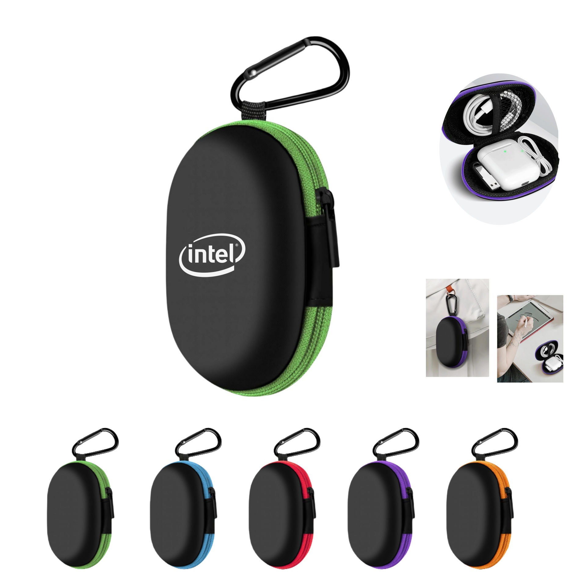 Portable Oval EVA Storage Pouch Bag with Carabiner 4