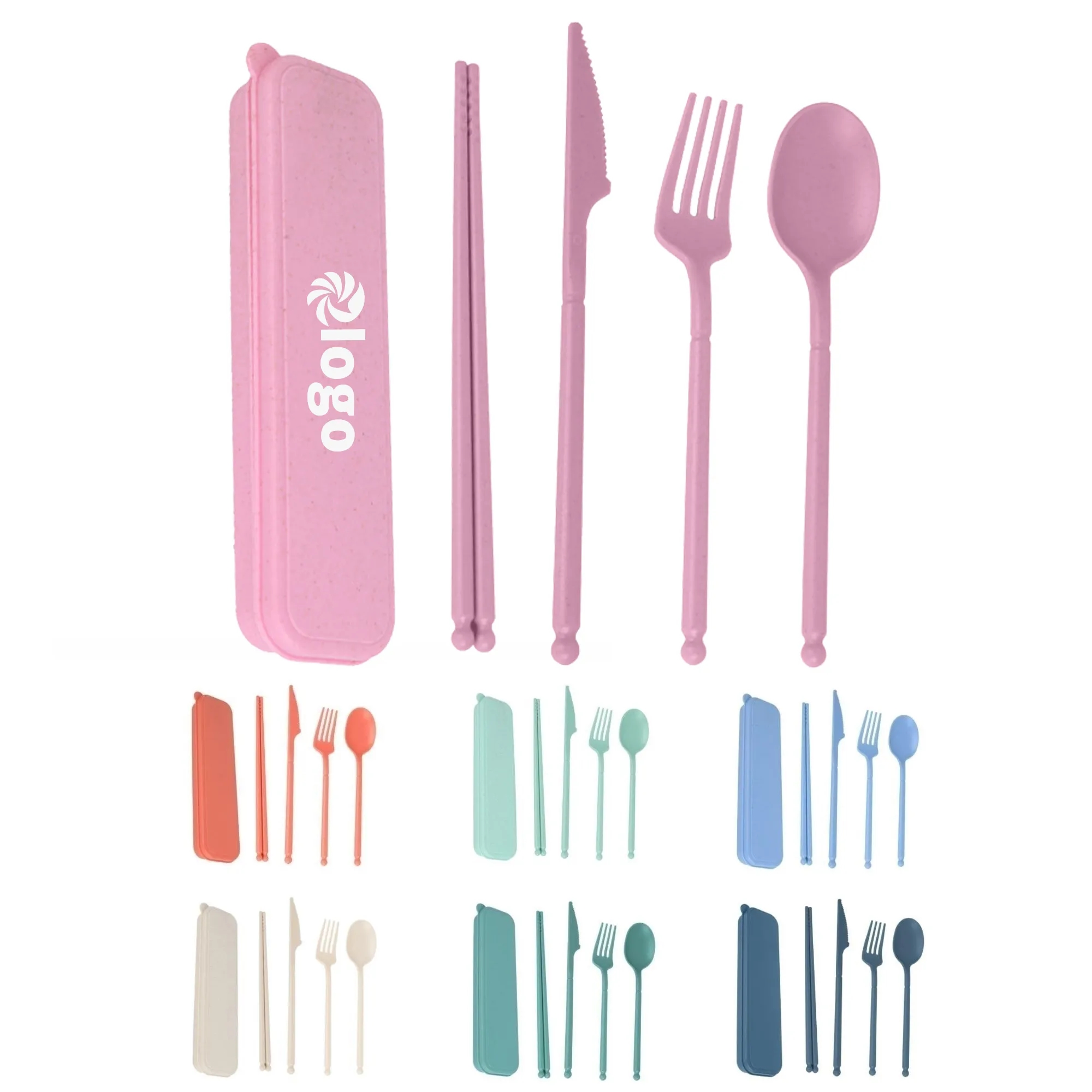 4 Pcs Portable Wheat Straw Cutlery Set With Case