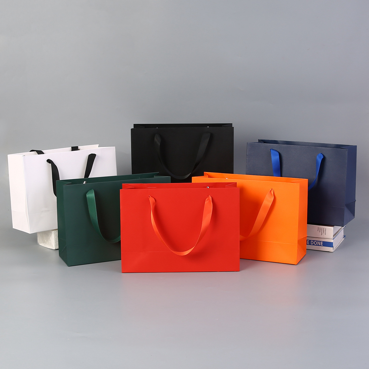 Premium shopping/gift paper bag with silk ribbon handles 2